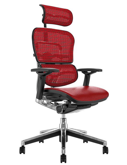 Ergohuman Elite Red Leather Seat, Red Mesh Back